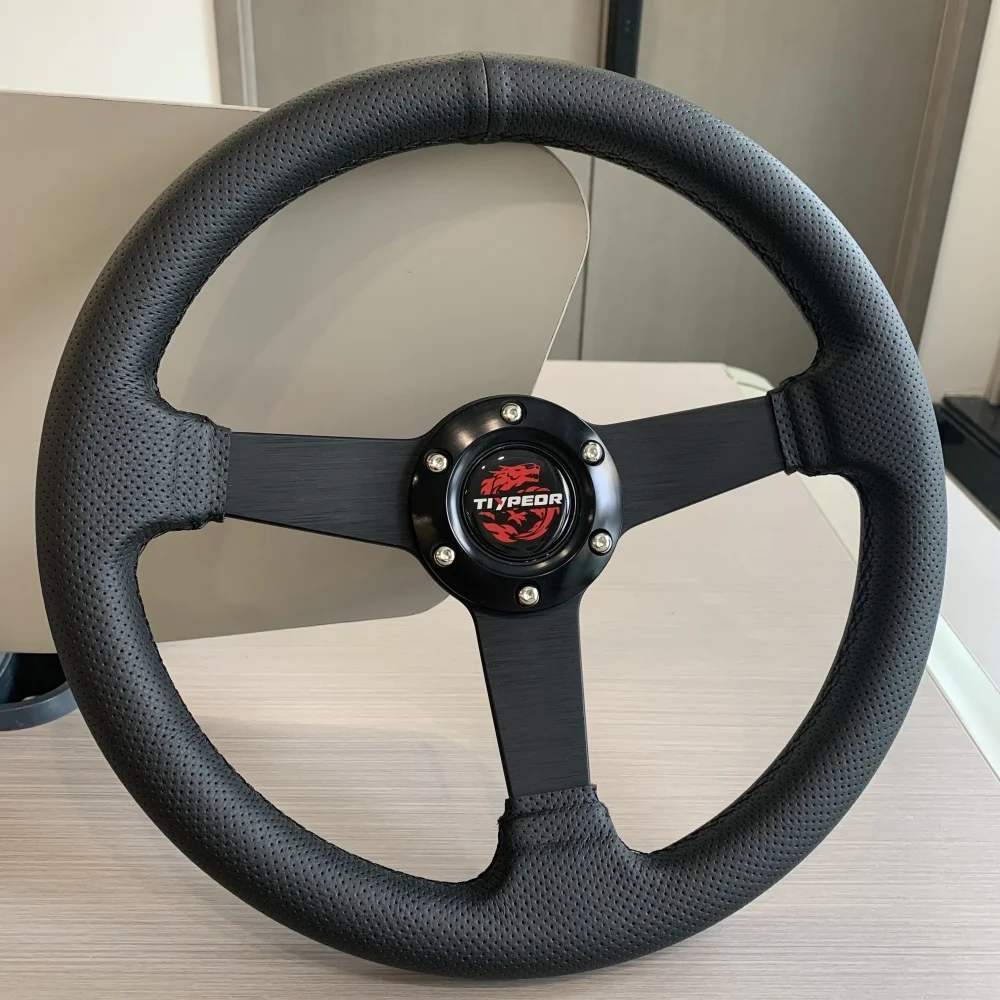 TIYPEOR 345mm Black Stand Microfiber Leather Car Steering Wheel