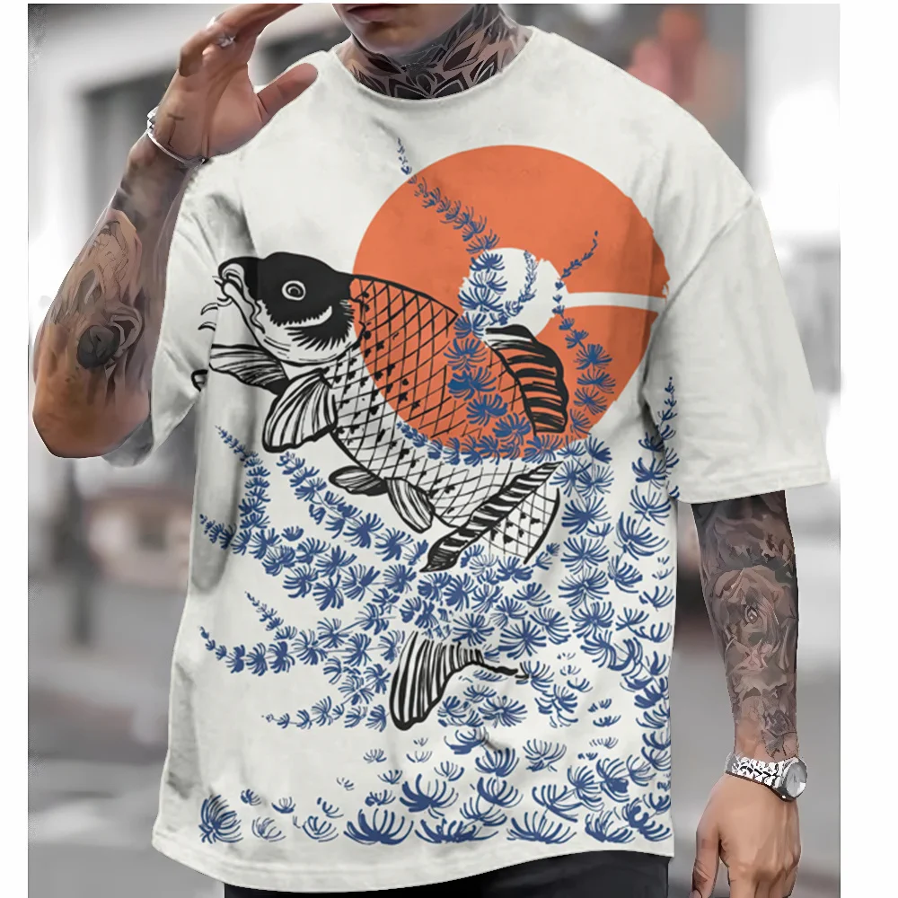 Japanese Style T-Shirt For Men Ukiyo-e Graphic T Shirts 3D Print Tees Short Sleeve T Shirts Oversized Men's Clothing Tops Summer