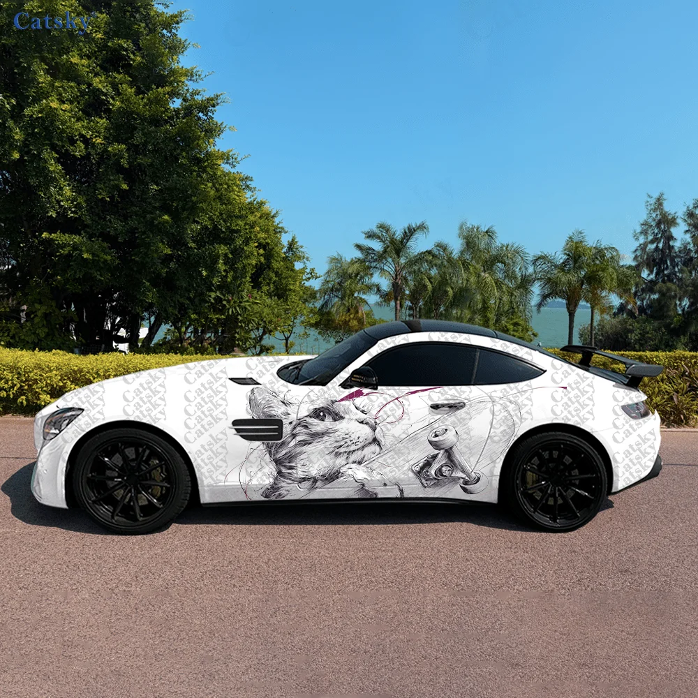 

Dynamic Skateboard Cat Car Side Sticker Decoration,PVC Waterproof Scratch Resistant Decal, Car Protection, Auto Accessories Gift