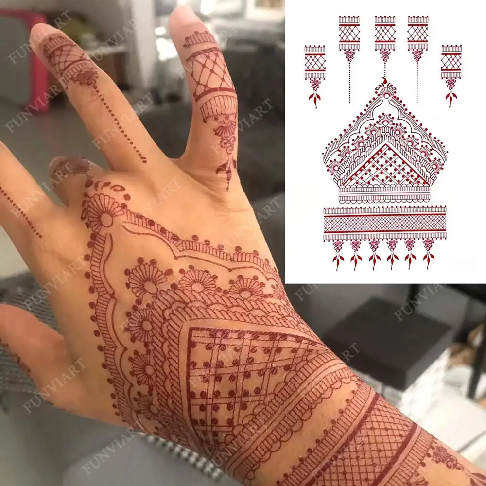 9Pcs Brown Henna Temporary Tattoos for Women Henna Tattoo Sticker for Hand Body Art Moroccan Mehndi Design Tattoo Fake Hena