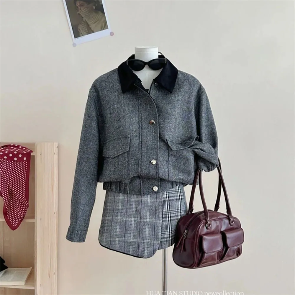 

2026 весенне-осенняя короткая куртка, женская новая корейская контрастная куртка смыслом дизайна, женская модная повседневная верхняя одежда с джокером, женские топы