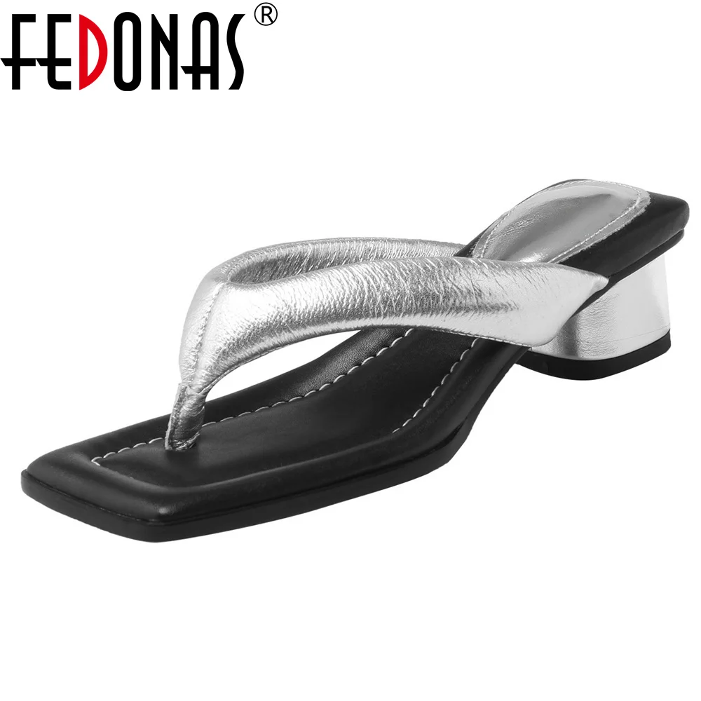 Fedonas Echt leder High Heels Flip-Flop Freizeit schuhe für Frauen sexy Gold schwarz Party Schuhe Prom Pumps Sommer Hausschuhe