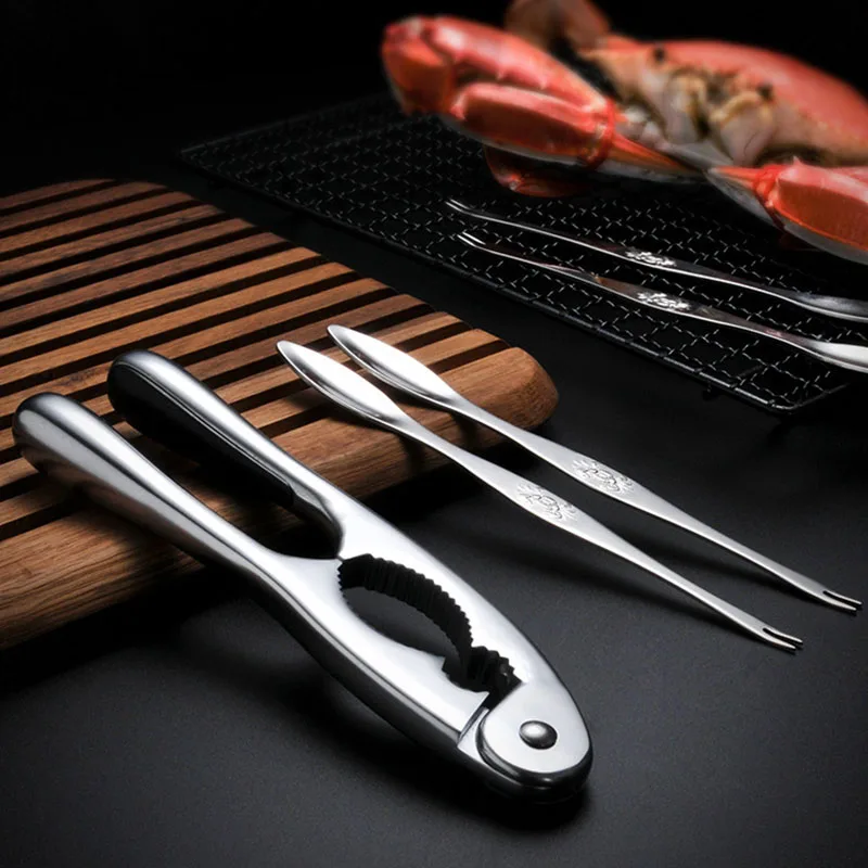 Stainless Steel Crab Pliers Crab Fork Lobster Clamp For Restaurant Home Seafood Tools Clip Needle Fork Picks Pincer Nut Set