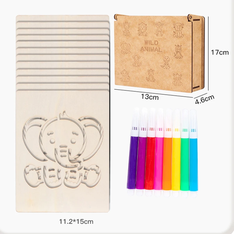 Montessori Scatola di legno per bambini Tavolo da disegno Giocattoli Pittura fai da te Stencil Modello Giocattolo artigianale Puzzle Giocattolo educativo per regalo per bambini