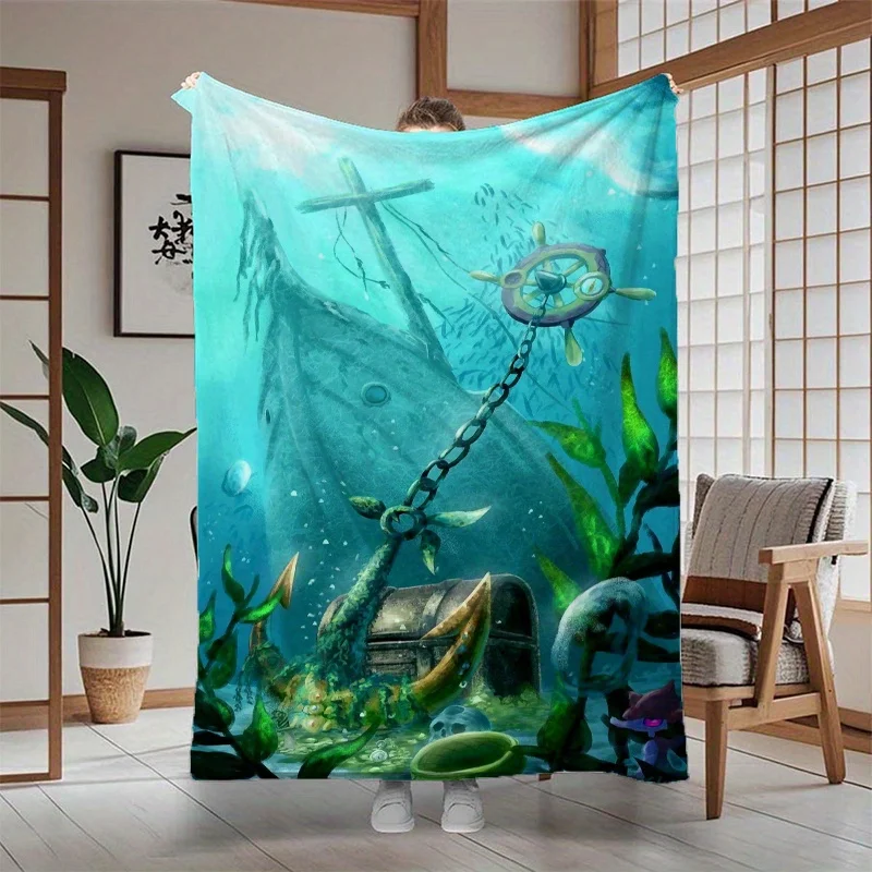 Treasure Chest Moor Digital Print Flannel Blanket, Polyester Fabric, All-Season Charm Style, Soft and Comfortable Multi-Purpose