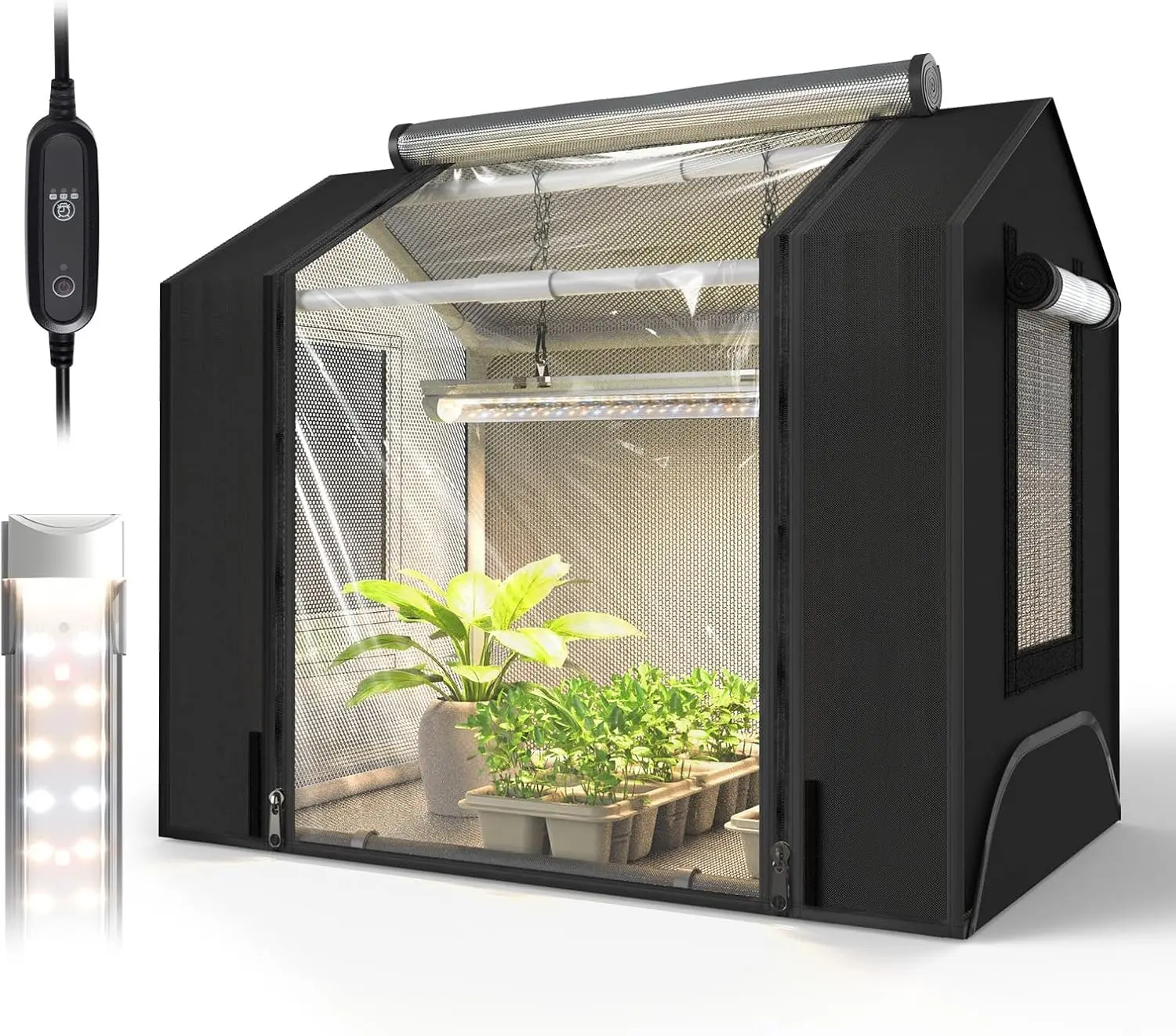 

Indoor Mini Greenhouse with Grow Light, Waterproof Base & Ventilation, 18W LED Timer, 23.8x15.7x20.5 Inches