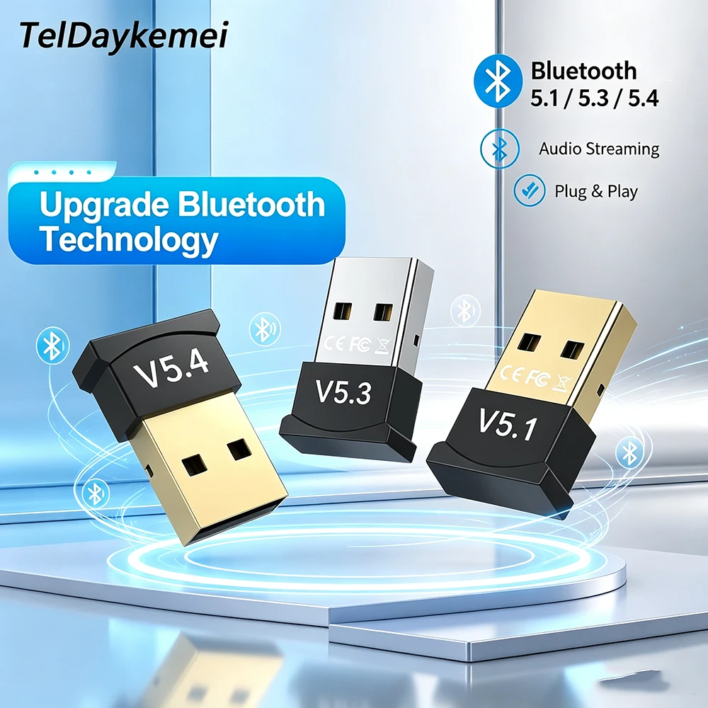 Adaptador USB Bluetooth 6.1/5.4/5.3/5.1 para PC, Laptop, Computador, Dongle Sem Fio, Adaptador Bluetooth com Suporte para Mouse e Teclado