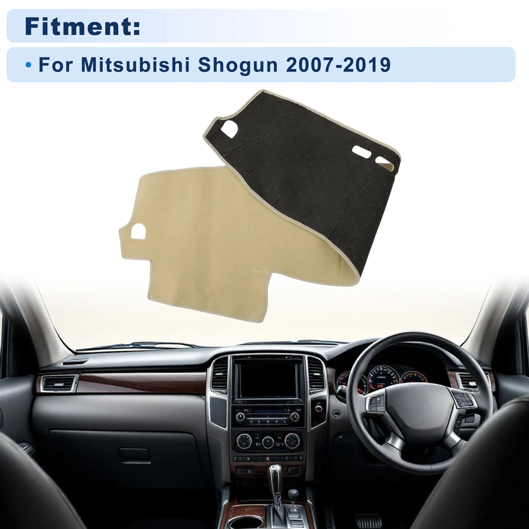 UXCELL Dash Cover for Mitsubishi Shogun 2007-2019 Without HUD Polyester Beige 1 set