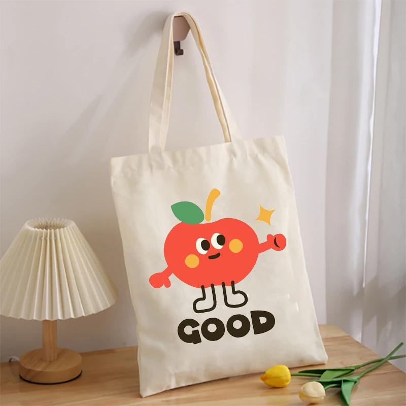 

NEWE Cartoon Printing Canvas Handbag Large Capacity Graphic Harajuku Women Shoulder Bags Eco White Casual Shopping Tote Bag