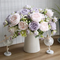 Artificial Flower Decoration Tools Bouquet Peony Artificial Flower 5 Big Head 4 Small Bud Bride Wedding Home Decoration Artifi