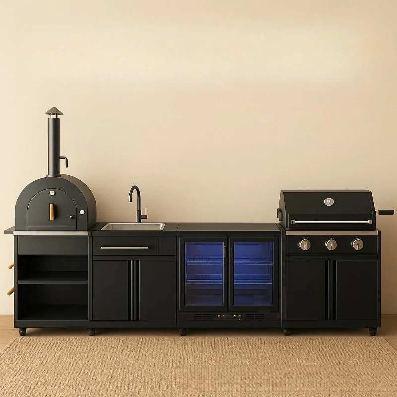 Courtyard villa outdoor barbecue table, all-aluminum cabinet stainless steel barbecue grill, yard barbecue cabinet