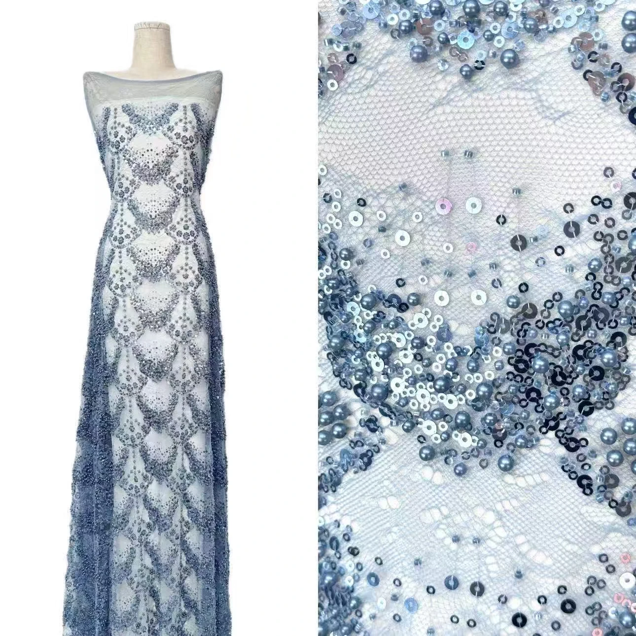 Red Wedding Party Fabric Hot Sale Africa 5Y Party Dress Series Handmade Embroidery Beads Net Lace Luxury Sequins for Women 2071