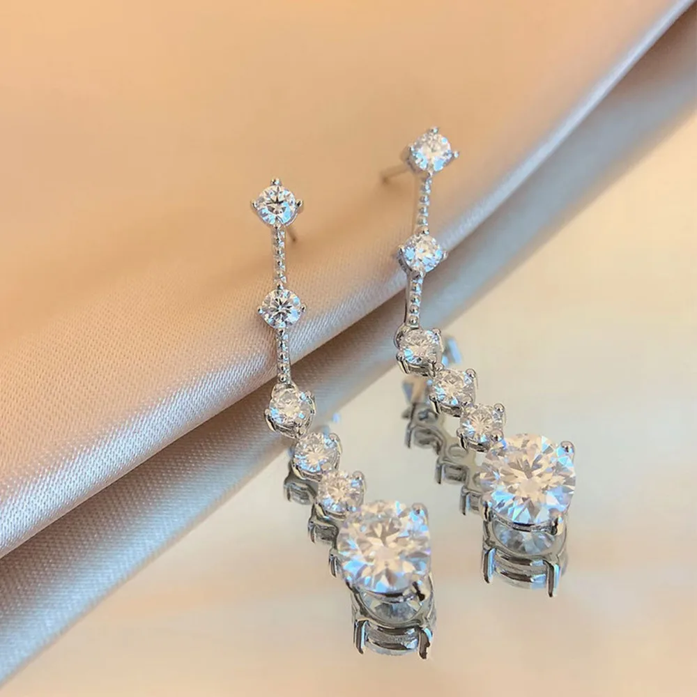 925 Sterling Silver 1CT Round Cut Moissanite Drop Earrings For Women Linear Graduated Dangling Fine Jewelry Wedding Party Gift