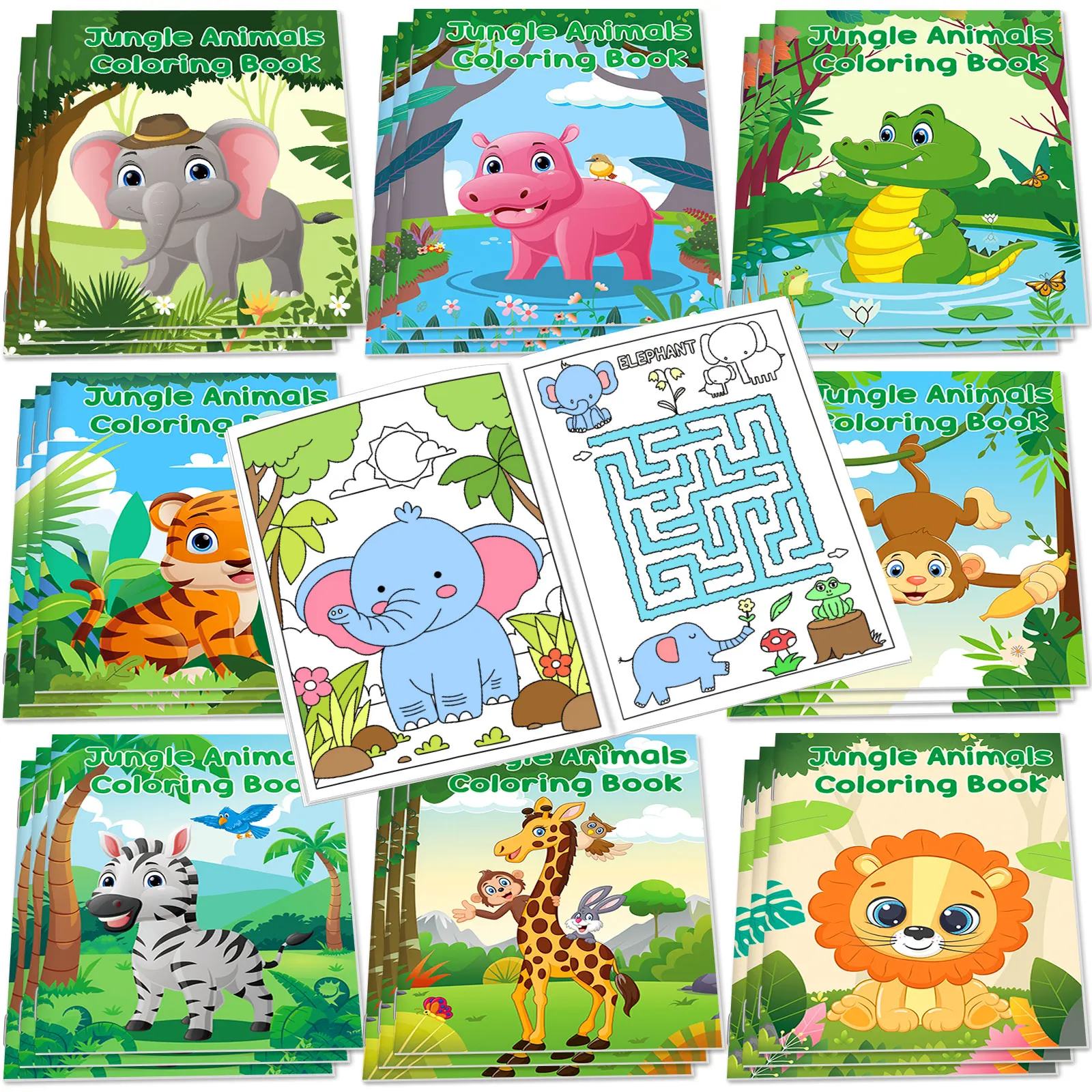 24 buah Safari hewan aktivitas Mini buku anak-anak hutan Safari hewan buku mewarnai untuk pesta nikmat hadiah ulang tahun Goodie Bag