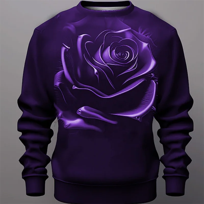 

Fashion Rose Pattern Sweatshirt Autumn Trend Long Sleeve Flowers 3D Printed Pullovers Casual Streetwear Oversized Mens Clothing