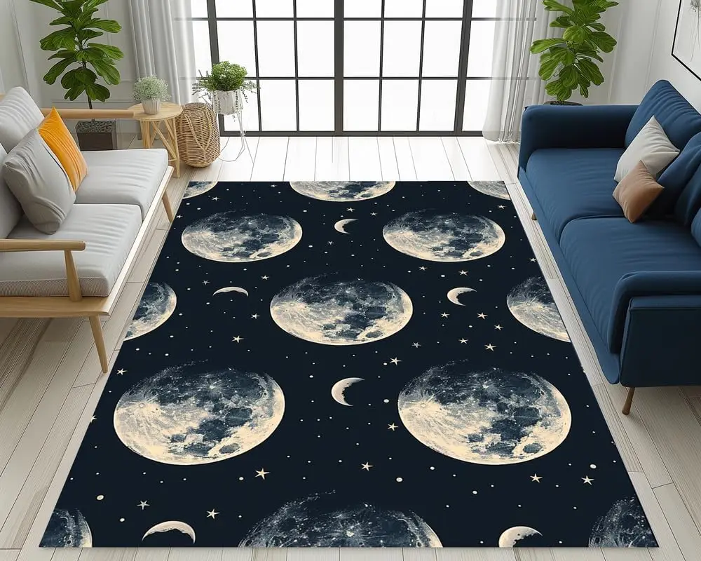 

Moon Series Area Rug, Yellow and Gray Moon Area Rug Flannel Skin-Friendly Fashion Rug Ideal for Boys and Girls playroom, Bedroom