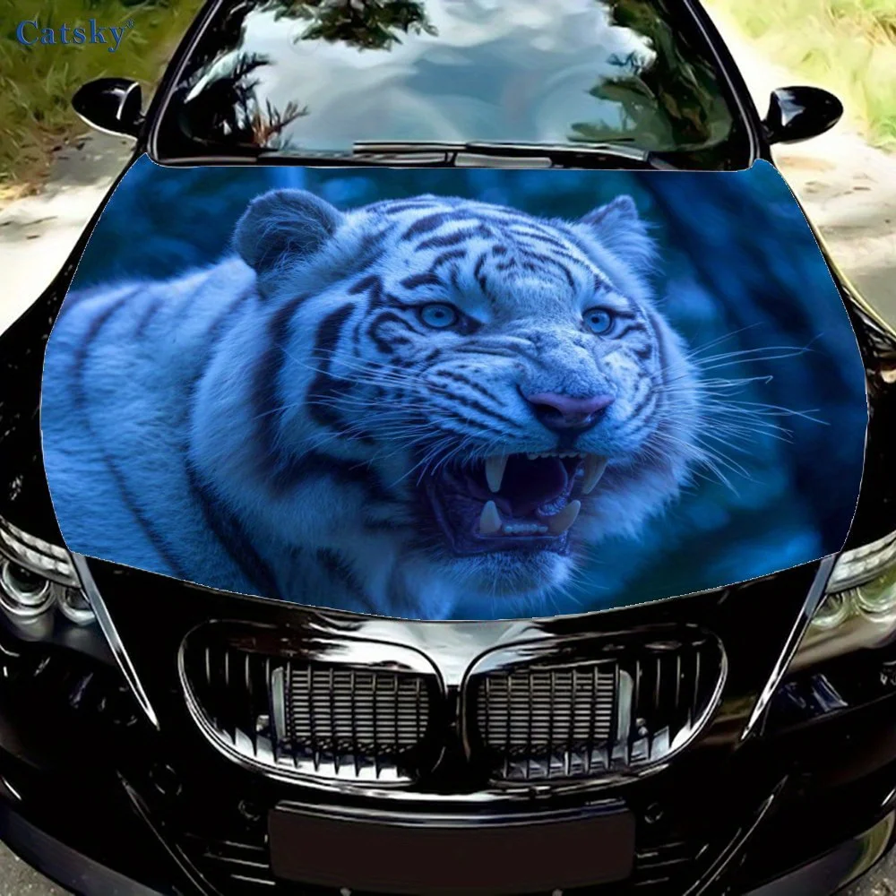 

White Tiger Animal Pattern Car Hood Wrap-PVC Material, Gift For Car Enthusiasts, Fits Trucks & Cars, Custom Vehicle Bonnet Wrap,