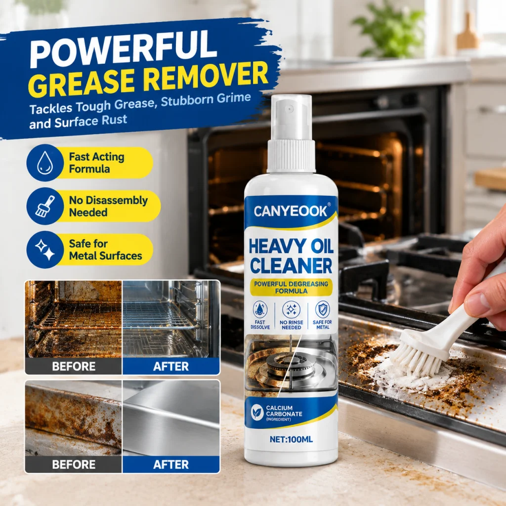 CANYEOOK Heavy-Duty Kitchen Degreaser 100ml, Easy Brush-On Rust & Grease Remover for Ovens, Grills & Metal Cookware