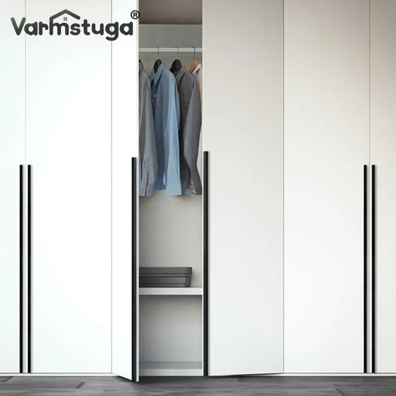 Modern Minimalist Black Aluminum Alloy Wardrobe Door Handle Silver Cabinet Furniture Drawer Flush Handle Lengthening Knobs