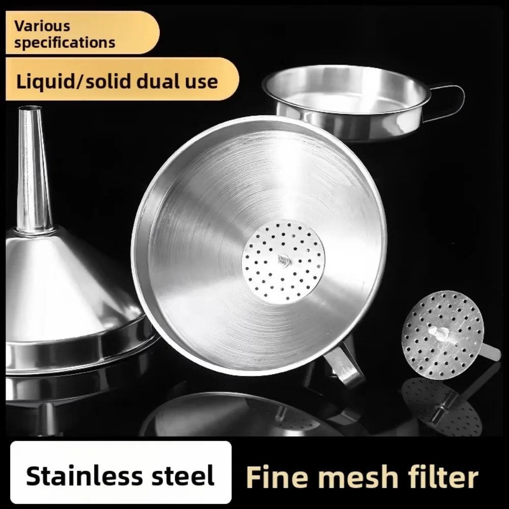 Stainless Steel Funnel Kitchen Oil Liquid Metal Funnel with Detachable Filter Wide Mouth Funnel for Canning Kitchen Tools