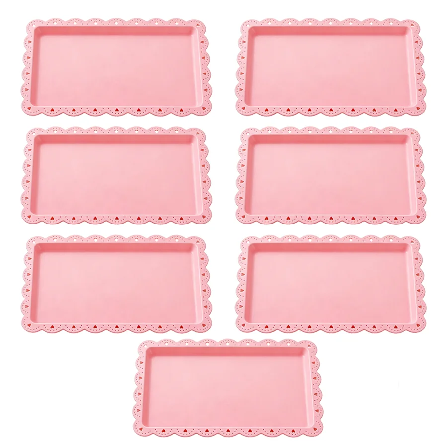 7-piece rectangular plastic tray for desserts, fruits, cookies, cakes, pastries, and snacks; suitable for party use, Halloween,