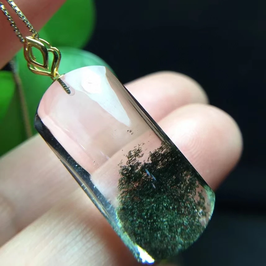 

Natural Green Phantom Quartz Rectangle Pendant Jewelry Clear Women Man 27.6*13.1*9mm Necklace Phantom Rare Garden AAAAAA