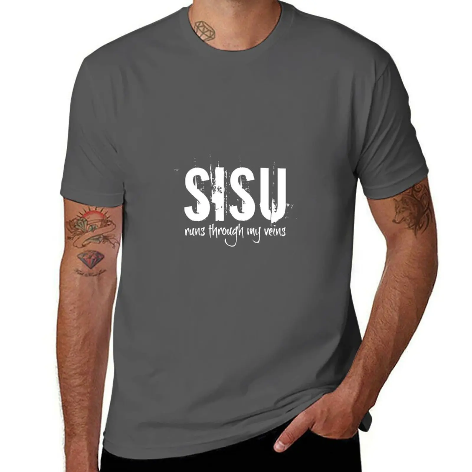 

Sisu Runs Through My Veins Finland Finnish Novelty Graphic T-Shirt High Quality Durable T-Shirt