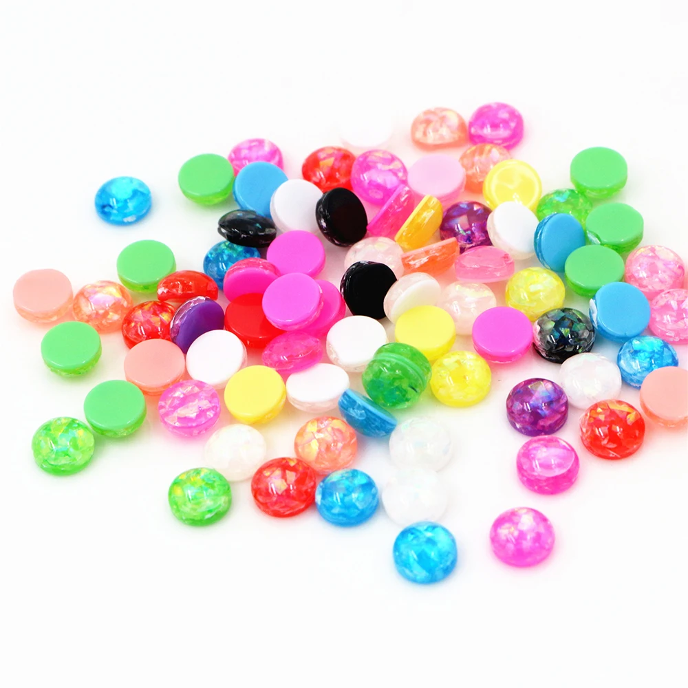 6mm 40pcs/Lot New Fashion Mix Color Built-in metal foil Flat back Resin Cabochons Cameo V7-01