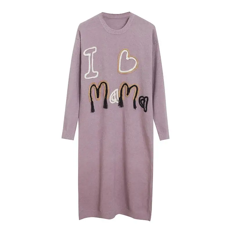 

Winter Women's Sweater Dr round Ne Letter Casual Long Loose Fitting Warm Skin-friendly Comfortable Mid-length Skirt