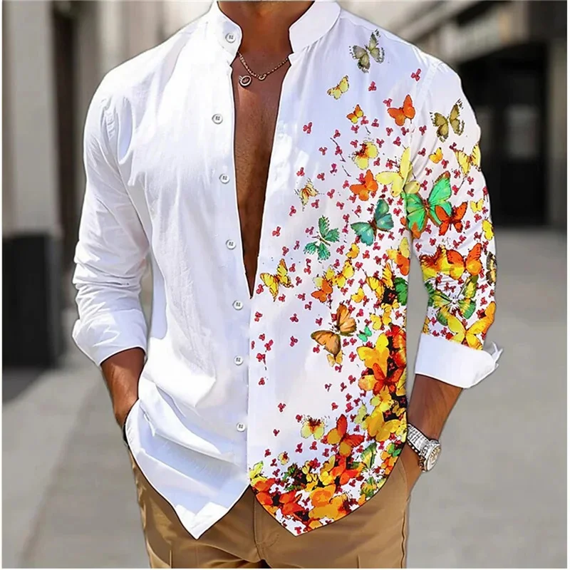 Shirt men's floral soft and comfortable pink, blue-green fashionable casual outdoor street top plus size European size S-5XL