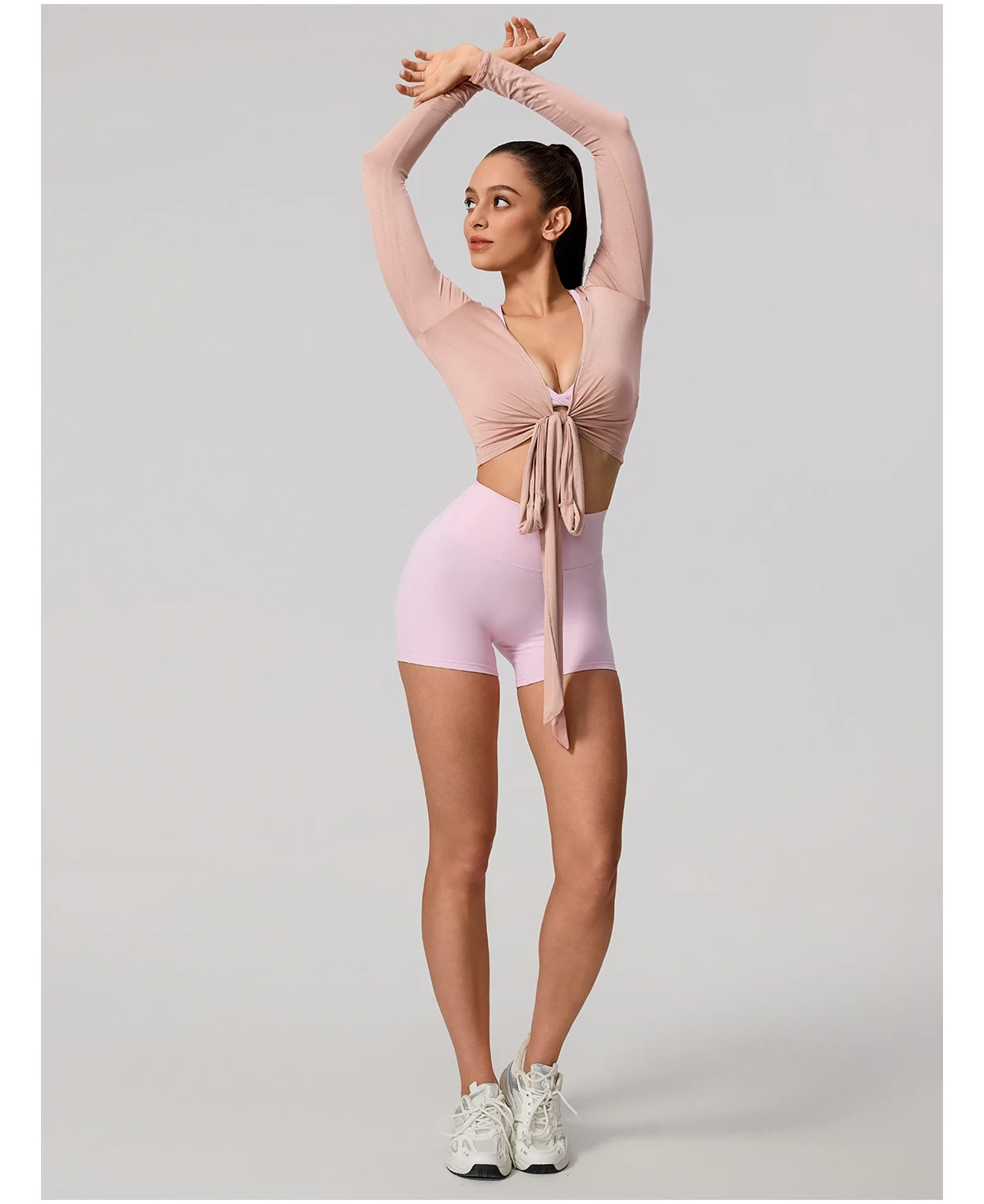 Neues Sommer-Damen-Yoga-Langarm-Einteiler-Oberteil mit Trägern – Premium-Ballett-Wrap-Top für Damen – Sport-Top für das Training – Detail 13