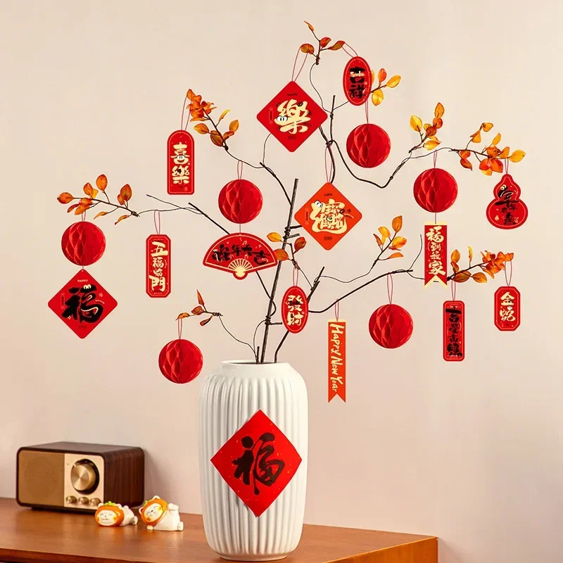 36/30/15pcs New Year Decoration 2025 Snake Year Spring Festival Goods Hanging Wealth Tree Small Lantern New Year DIY Pendants