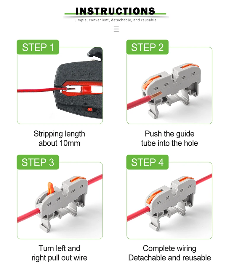 10 Stück DIN-Schienenklemmenblock 211 Draht elektrischer Leiter Universal-Schnellkupplungsanschluss mit Zahlenstreifen-Set – Detail 5