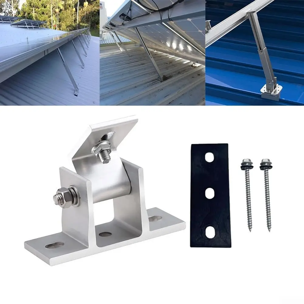 1set Adjustable Solar Panel Mounting Bracket Roof Attachment Rotatable Elevation Angle Aluminum Alloy Flexible Installation Wind