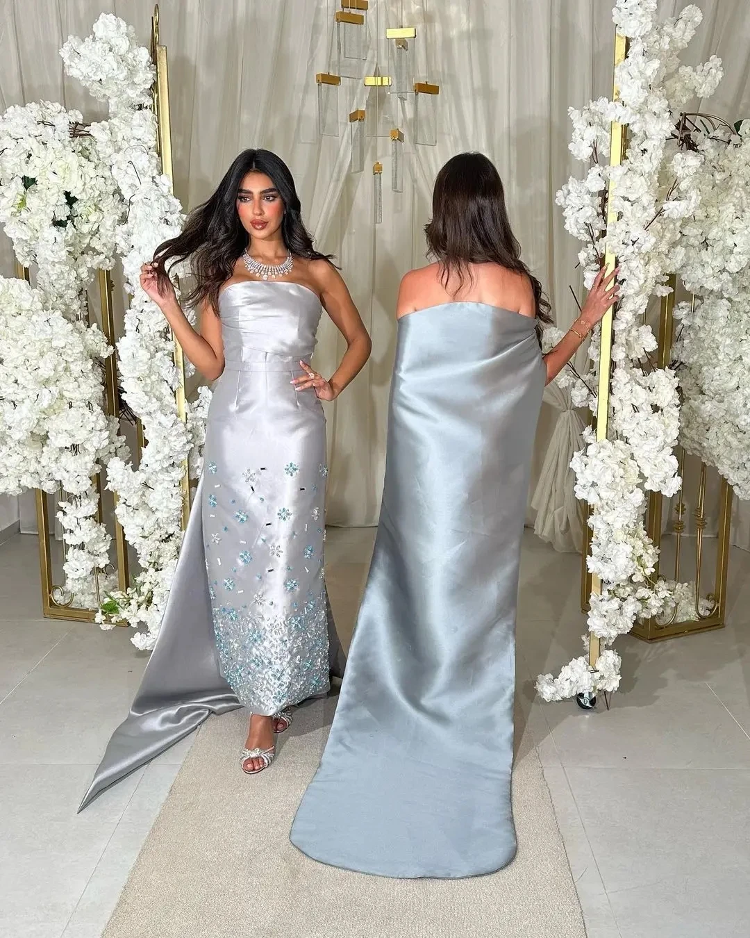 Aenyrst Kralen Strass Enkellange Formele Gelegenheid Jurken Strapless Prom Dresses Saudi Arabië Mode Design Avondjurken