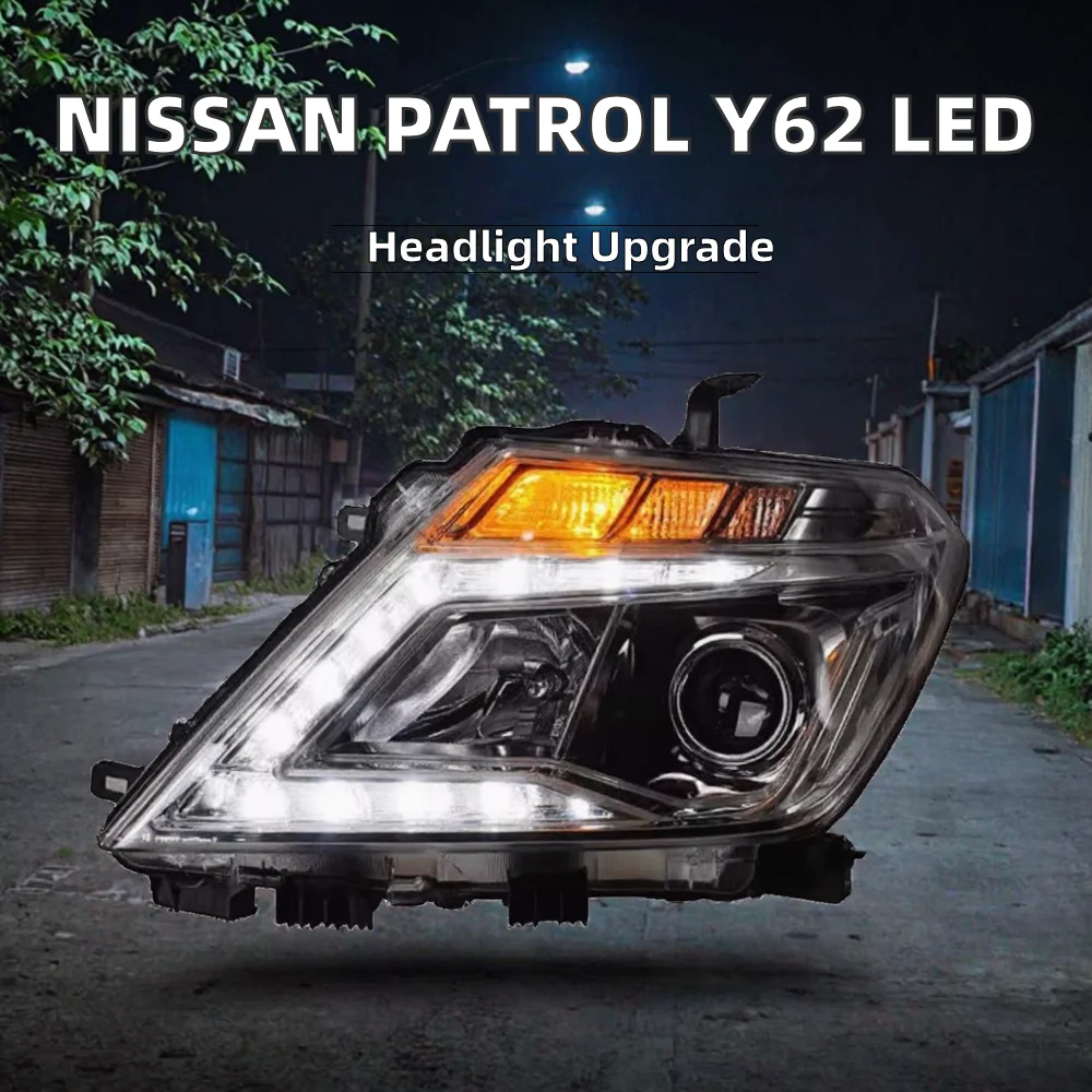 For For Nissan Patrol Y62 Headlight Assembly Q5 Bi-Xenon H7 Projector Lens DRL Halogen Replacement 2010-2020  LHD RHD