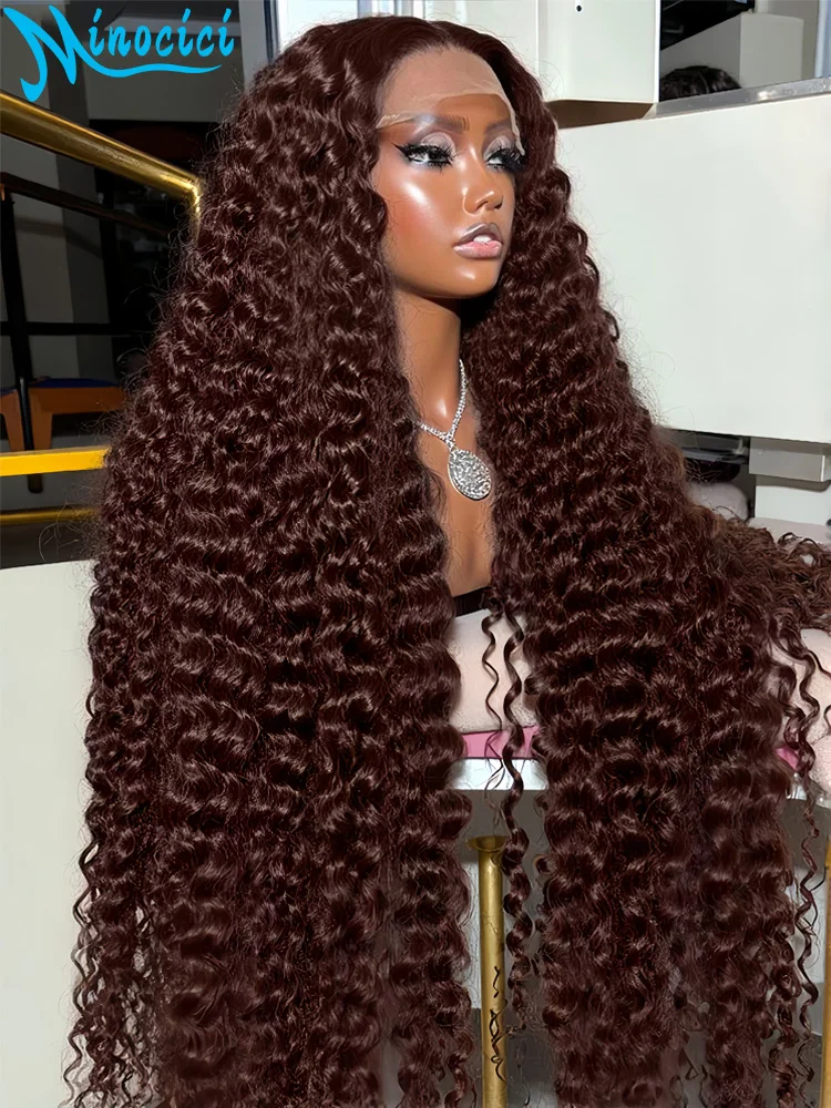 

Шоколадно-коричневые парики из натуральных волос Глубокая волна 13X6 Hd Парик фронтальной части шнурка 100% человеческие волосы 250 Плотность Бразильские волосы для женщин 36 дюймов