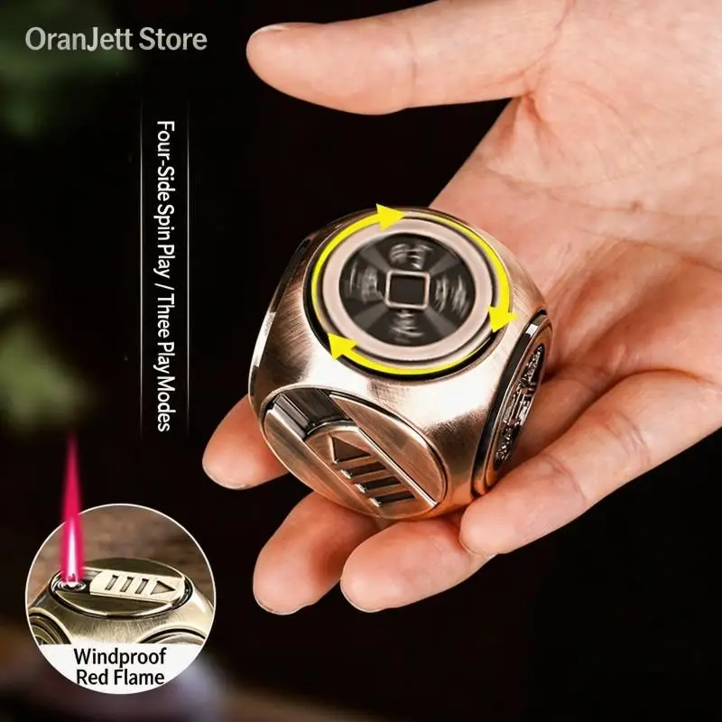 Hot selling Four sided Rotating Gyroscope Decompression Dice Direct Charge Desktop Toy Gift Metal Inflatable Lighter