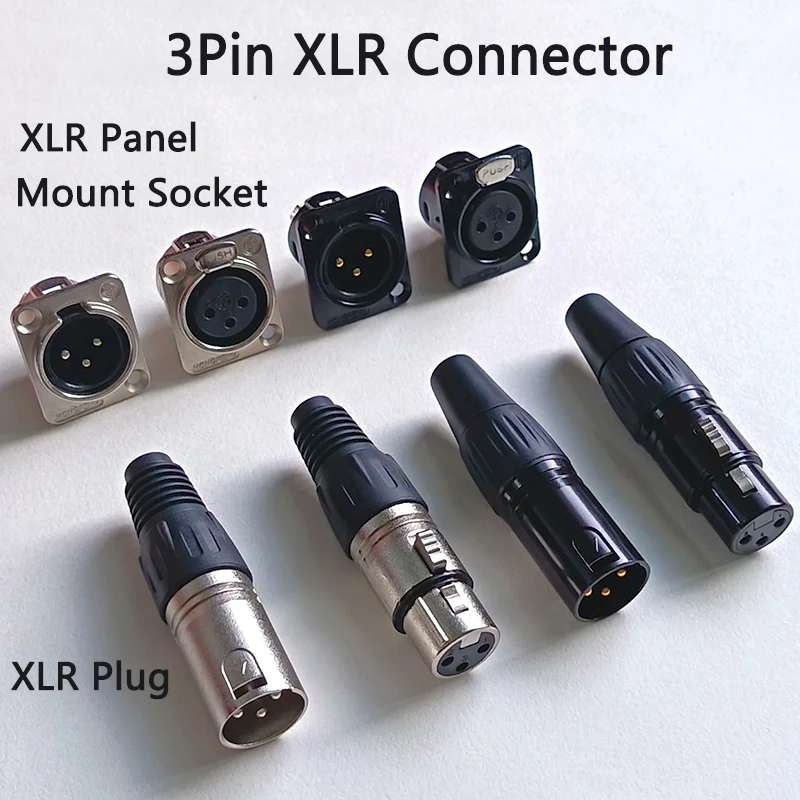 3Pin XLR Connector Male Female Plug Panel Mount Socket Pure Copper Gold Plated for Microphone Power Amplifier Speaker Audio