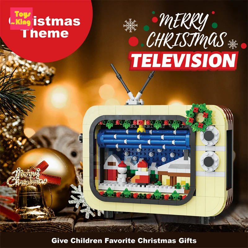 

Рождественские строительные блоки для телевизора, венок, дом, детские игрушки, ретро-стиль, телевизионные кирпичи, сборная модель, новогодние подарки, украшение дома