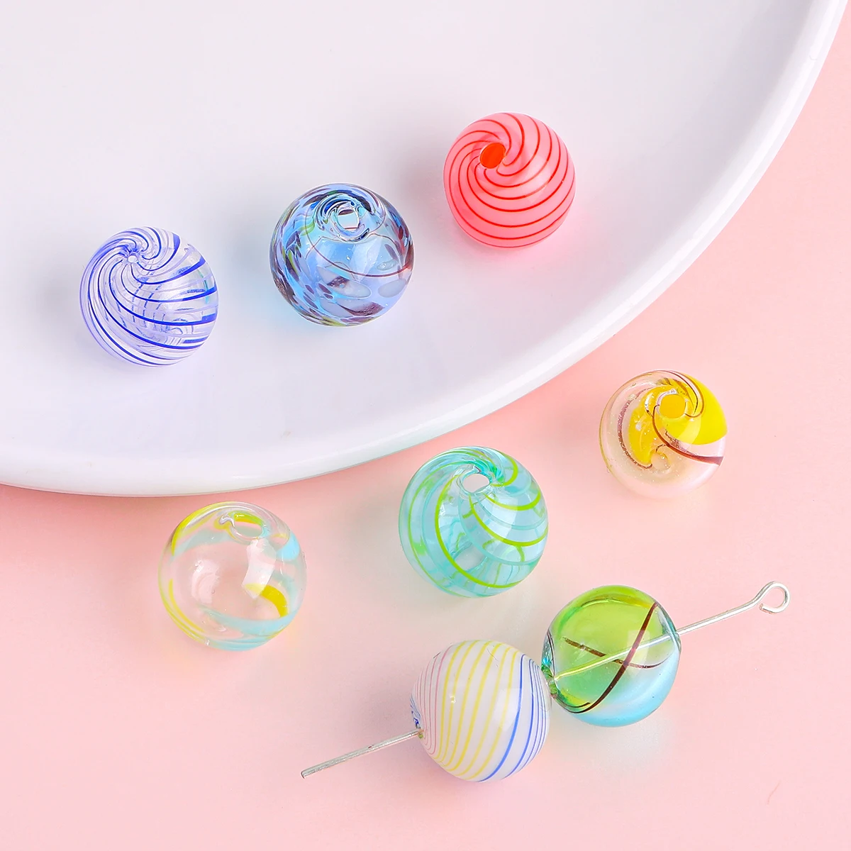 1Pcs 14/16mm Handmade Hollow Lampwork Glass Round Beads For Jewelry Making DIY Charm Wind Bells Bracelet Earring Accessories