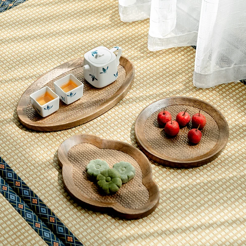 

Walnut Wood Cup Tray Home Water Cup Plate Kung Fu Tea Set Tray Snack Dish Fruit Plate Wooden Tea Serving Tray for Living Room