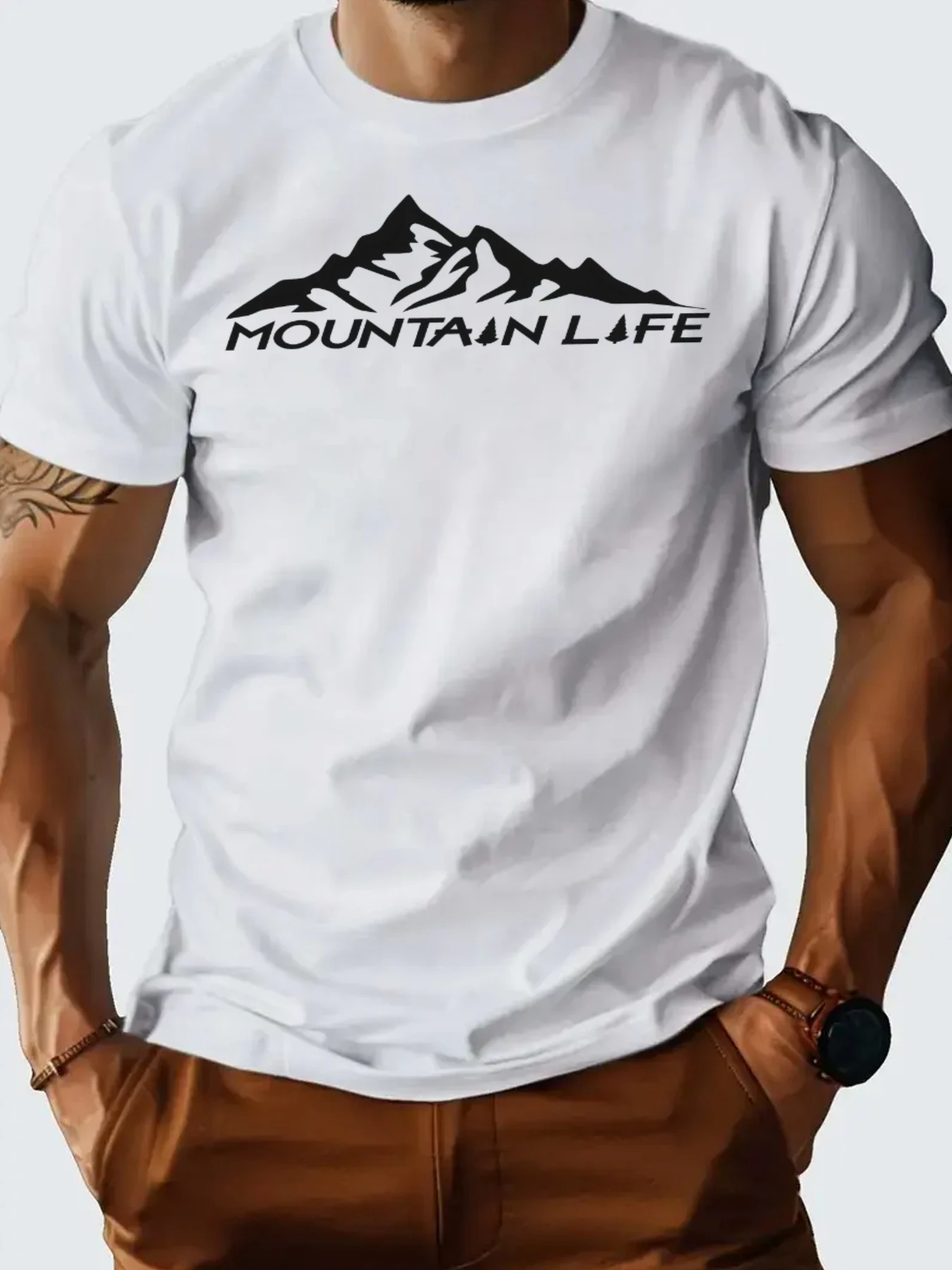 Tシャツ男性用綿 100% 夏プリントカジュアルスリムフィットラウンドネック半袖 Tシャツトップ