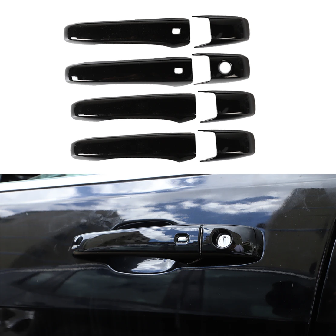 1 Set Black ABS Car Exterior Door Handle Cover Trim with Smart Keyless Entry Fit for Chrysler 300 Sedan 2011-2019 2020 2021 2022