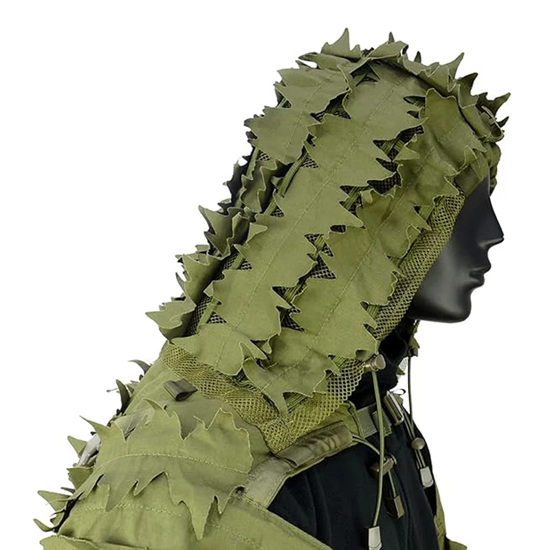Taktischer Ghillie-Anzug, atmungsaktive Ghillie Viper Hood mit 3D-Blattstreifen, Scharfschützmantel für Wargame, Jagd, CS – Detail 14