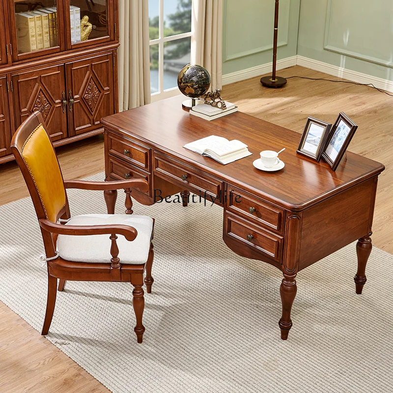 

All solid wood American desk study furniture set combination desk