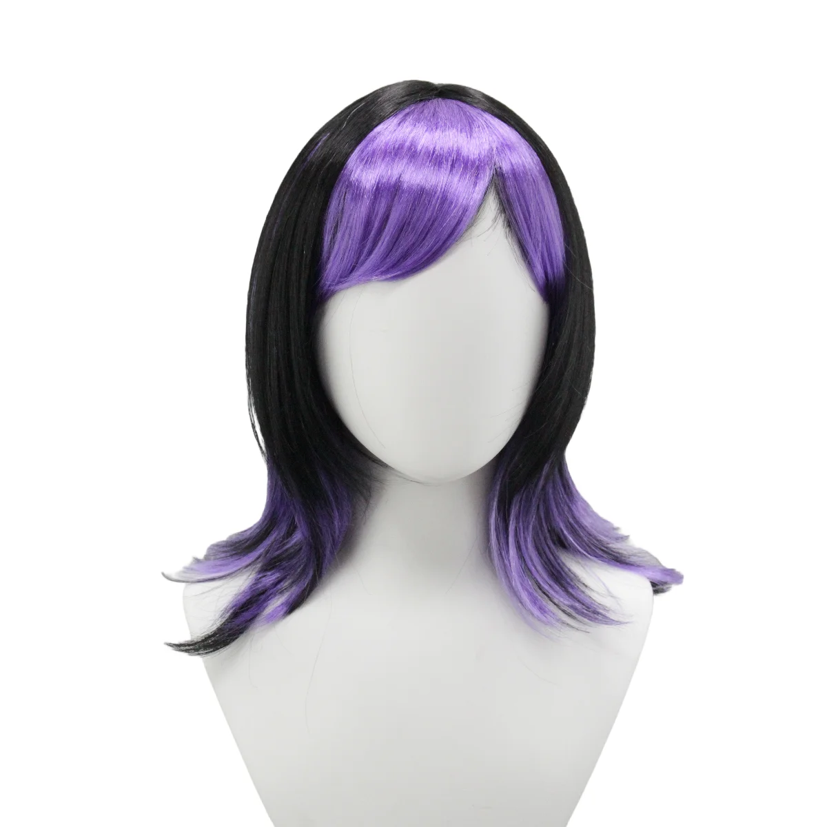 Black Purple Split Color Short Straight Wolf Cut Synthetic Wig Side Bangs Women Gothic Halloween Party Cosplay Hairpiece