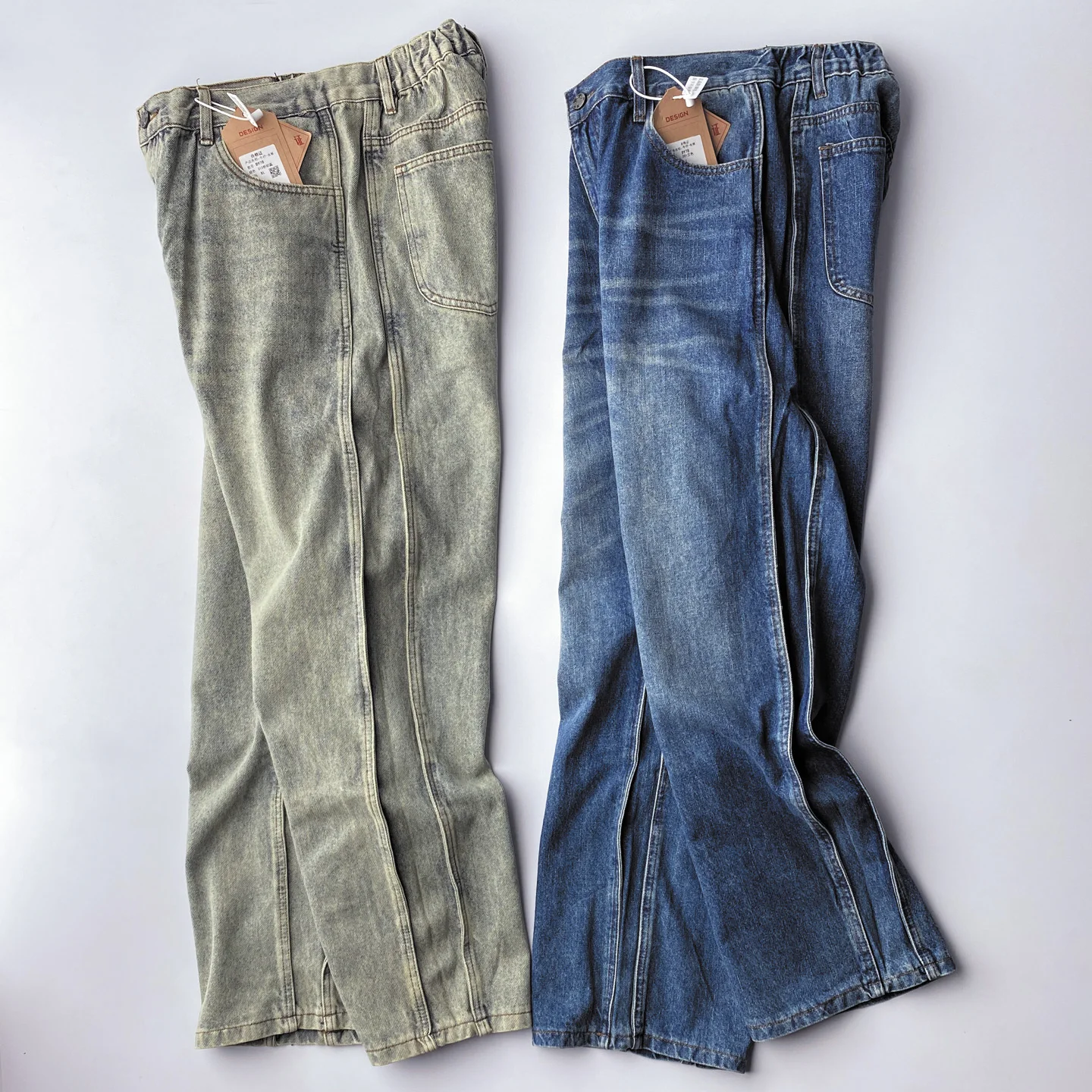 

Cleanfit Men's Casual Cotton Denim Pants High Waist Straight Leg Wave Pattern Autumn Winter Loose Fit Wide Leg Jeans