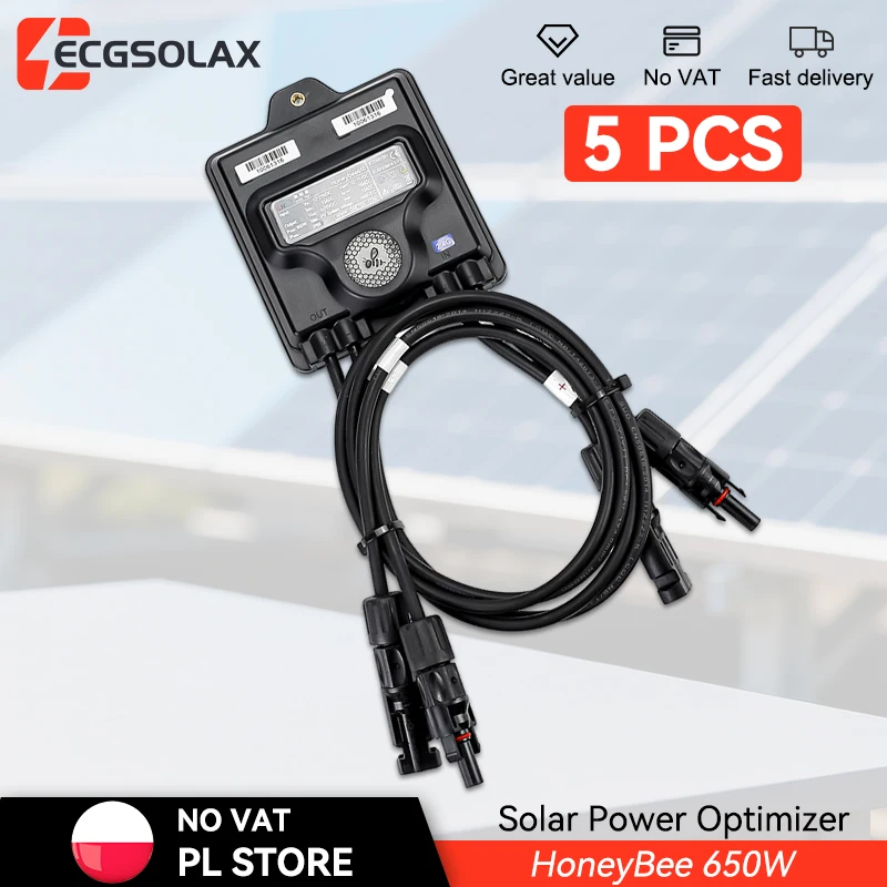 ECGSOLAX 650W 5 PCS. Optimiseur de puissance PV MPPT, entrée 12V-75V, IP68, surveillance en temps réel des panneaux solaires, optimisation de la puissance PV