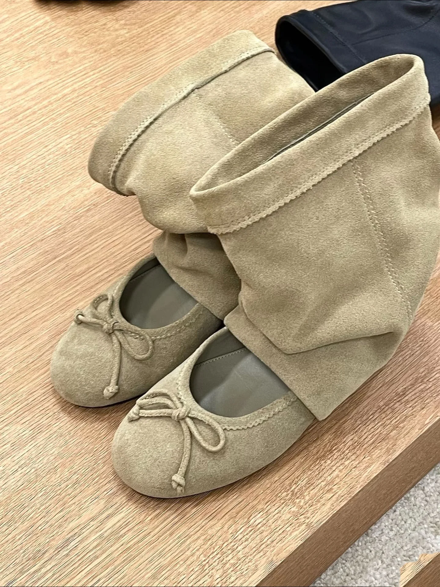 

Leather Version Ballet Flat Boots round Toe Knot Thick Heel Cool Summer New Design Korean Style Fashion Boots for Women
